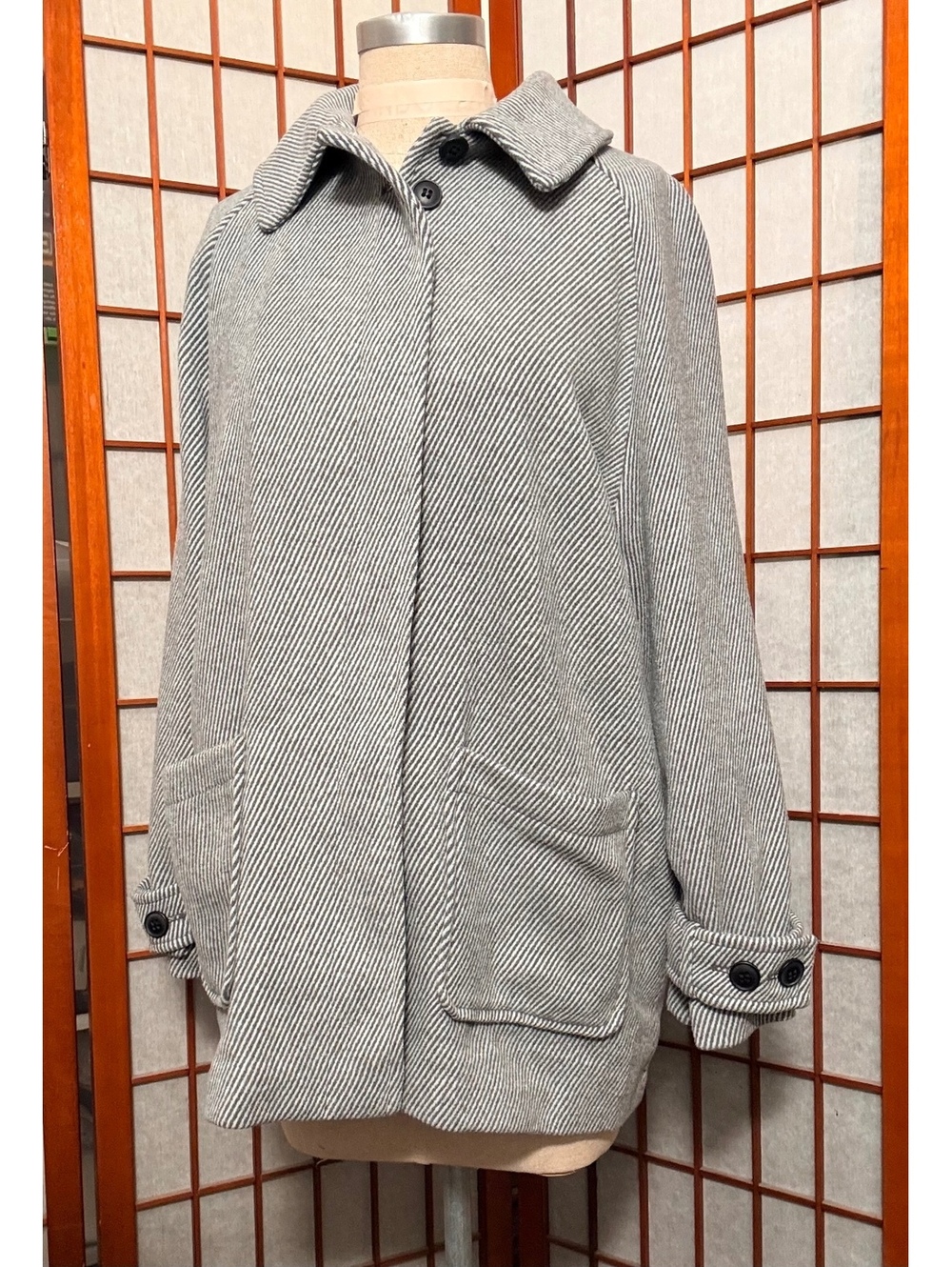 H&M Divided Wool Blend Striped Swing Car Coat Jacket Size 6